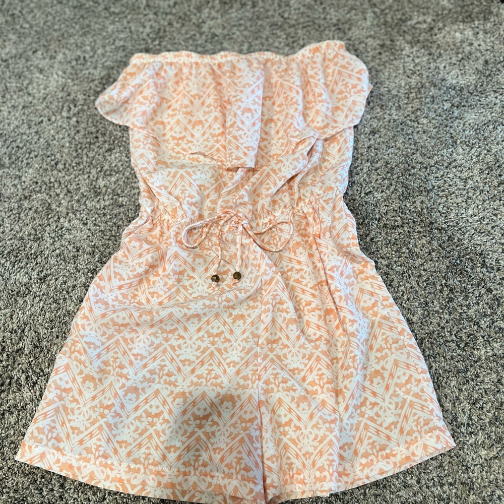 Maurices Orange and White Pattern Romper Jumpsuit